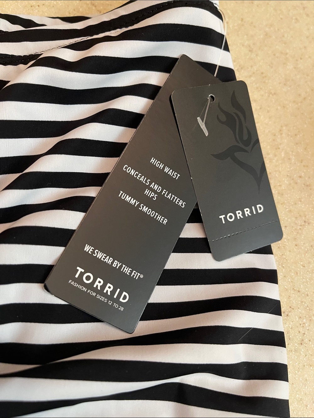TORRID Black and White Striped High-Waist Swim Bottom Plus Size NWT Sz 0 (L)